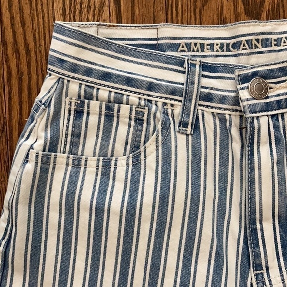 American Eagle Blue Stripes High Rise Jean Shorts - Picture 5 of 8